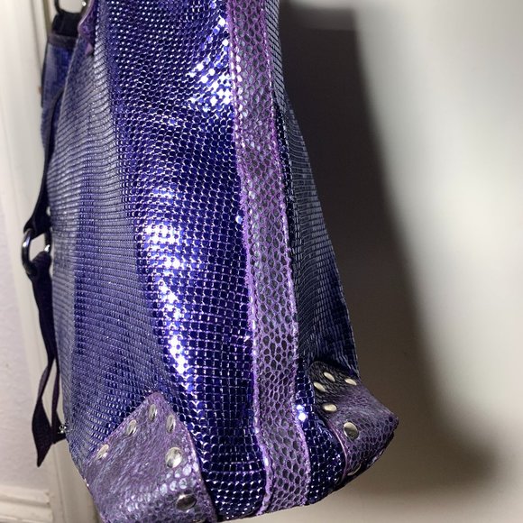 Vintage Whiting & Davis Purple Mesh and Snakeskin Embossed Leather Bag - Picture 7 of 13